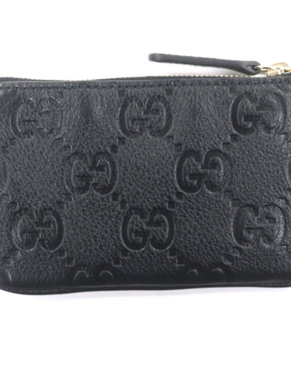 Gucci Leather GG Emblem Key Pouch Coin Case Black Gold Box Stora - Picture 1 of 9